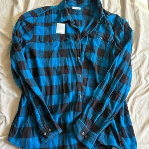 Blue and Black Plaid Button-Up Shirt